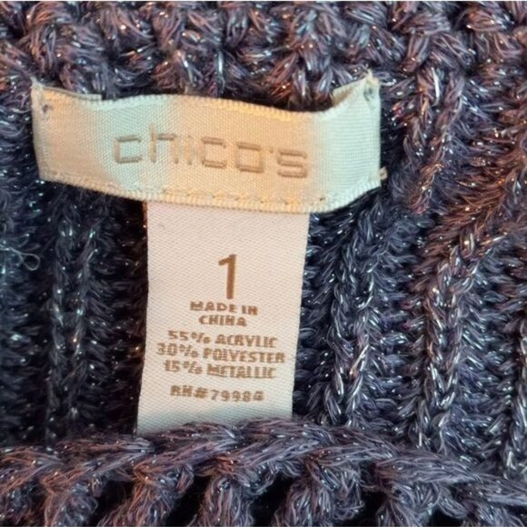 Chicos Size 1 M 8 Purple Metallic Knit Sweater Scoop Neck 3/4 Sleeves Ribbed - Picture 8 of 10